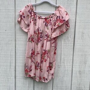 Terra & Sky Pink Floral‎ Dressy Lightweight Blouse Top Shirt 14W